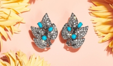蒂芙尼BLUE BOOK高级珠宝JEAN SCHLUMBERGER铂金镶嵌绿松石及钻石花架造型耳环