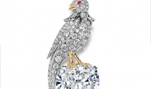 蒂芙尼史隆伯杰系列铂金及18K黄金镶嵌一颗重逾10克拉的钻石，粉色蓝宝石及钻石“石上鸟”胸针