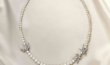 蒂芙尼铂金及黄金镶嵌白色与淡奶油色圆形、近圆形天然野生珍珠，钻石及红宝石项链