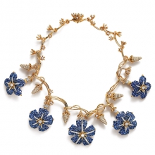 蒂芙尼史隆伯杰系列铂金及18k黄金镶嵌蓝宝石和钻石 牵牛花项链
