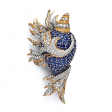 蒂芙尼史隆伯杰系列18k黄金镶嵌蓝宝石、白钻及 黄钻海螺胸针