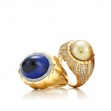 蒂芙尼BLUE BOOK高级珠宝18k金镶嵌钻石及坦桑石戒指