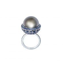 蒂芙尼MASTERPIECES PRISM系列鉑金鑲嵌大溪地珍珠和藍色藍寶石戒指