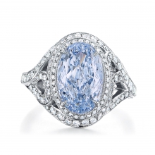 蒂芙尼BLUE BOOK高级珠宝铂金镶嵌椭圆形蓝钻及白钻戒指