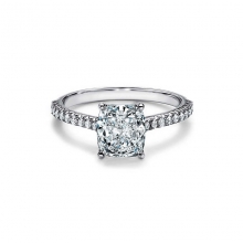 蒂芙尼订婚钻戒铂金铺镶钻石戒圈镶嵌枕形切割钻石订婚钻戒