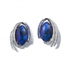 蒂芙尼BLUE BOOK高級珠寶2019 Blue Book鉑金鑲嵌橢圓形凸面黑琥珀、狹長形藍寶石及狹長形鉆石耳環