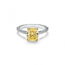 蒂芙尼订婚钻戒铂金铺镶钻石戒圈镶嵌黄钻订婚钻戒