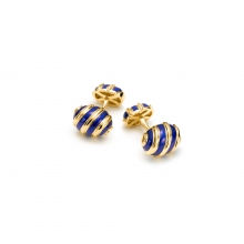 蒂芙尼SCHLUMBERGER™高级珠宝18K黄金镶嵌蓝色珐琅橄榄造型袖扣