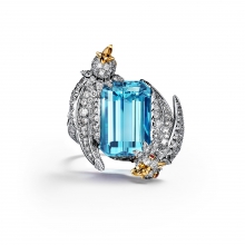 蒂芙尼SCHLUMBERGER™高级珠宝铂金及18K黄金镶嵌海蓝宝石，钻石及粉色蓝宝石”石上鸟”戒指