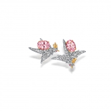 蒂芙尼SCHLUMBERGER™高级珠宝18K黄金及铂金镶嵌摩根石，钻石及粉色蓝宝石“石上鸟”耳环