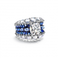 蒂芙尼BLUE BOOK高级珠宝2023 BLUE BOOK铂金及18K黄金镶嵌钻石，蓝宝石，坦桑石及月光石戒指