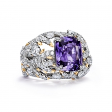 蒂芙尼BLUE BOOK高级珠宝2023 BLUE BOOK铂金及18K黄金镶嵌一颗重逾6克拉的未经优化处理紫色蓝宝石及钻石戒指