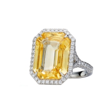 蒂芙尼铂金镶未优化处理黄色蓝宝石及钻石戒指