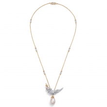 蒂芙尼史隆伯杰系列铂金及黄金镶嵌白色水滴形天然野生珍珠，钻石及红宝石吊坠