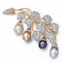 蒂芙尼史隆伯杰系列黃金及鉑金鑲嵌紐扣形天然野生珍珠及鉆石垂墜型胸針