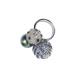 蒂芙尼MASTERPIECES PRISM系列铂金镶嵌蓝宝石、钻石及黑色南洋珠戒指戒指