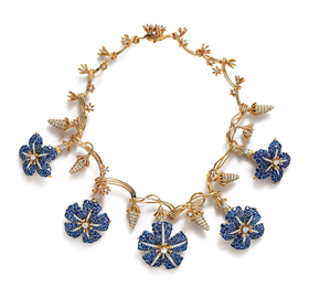 蒂芙尼史隆伯杰系列铂金及18k黄金镶嵌蓝宝石和钻石 牵牛花项链 项链
