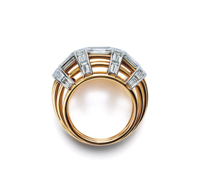 蒂芙尼 铂金及18k黄金镶嵌长棍型切割 钻石戒指 戒指