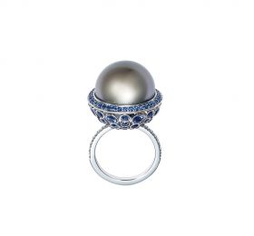 蒂芙尼MASTERPIECES PRISM系列铂金镶嵌大溪地珍珠和蓝色蓝宝石戒指 戒指