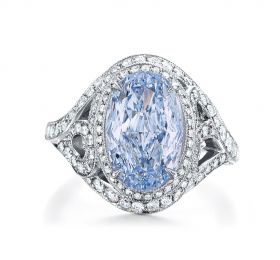 蒂芙尼BLUE BOOK高级珠宝铂金镶嵌椭圆形蓝钻及白钻戒指戒指