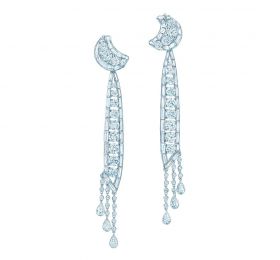 蒂芙尼BLUE BOOK高级珠宝艺术风格镶嵌圆形、长条形和梨形钻石铂金耳环 耳饰