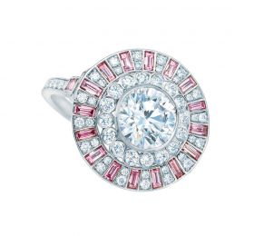 蒂芙尼 铂金镶白钻和粉钻戒指 戒指