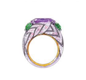 蒂芙尼 紫色蓝宝石、祖母绿、粉钻及白钻戒指 戒指