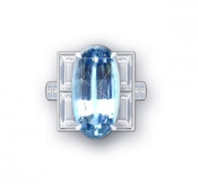 蒂芙尼 铂金镶嵌海蓝宝石与钻石戒指 戒指