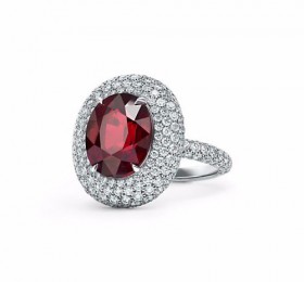 蒂芙尼铂金镶红宝石和钻石戒指 戒指