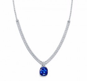 蒂芙尼铂金镶嵌蓝宝石和钻石项链项链