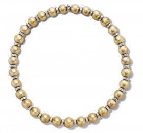 蒂芙尼 铂金镶嵌圆形南海金色珍珠和狭长形钻石 项链