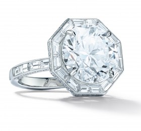 蒂芙尼 铂金镶嵌圆形和狭长形钻石戒指 戒指