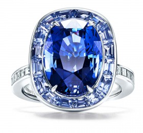 蒂芙尼 铂金镶嵌斯蓝宝石戒指 戒指