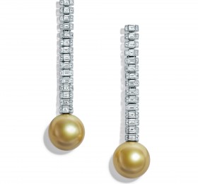 蒂芙尼 铂金镶嵌南海金色珍珠以及狭长形钻石 耳饰
