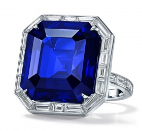 蒂芙尼 铂金镶嵌蓝宝石戒指 戒指