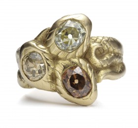 蒂芙尼古董珍藏18K黄金镶嵌彩色钻石戒指戒指
