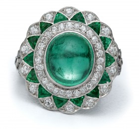 蒂芙尼 古董珍藏铂金镶嵌祖母绿及钻石戒指 戒指