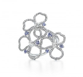 蒂芙尼 镶嵌钻石及坦桑石镂空花朵戒指 戒指
