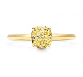 蒂芙尼订婚钻戒18K 金镶嵌枕形切割黄钻订婚钻戒 戒指