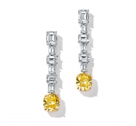 蒂芙尼 铂金和18K黄金镶嵌白钻及艳彩黄钻耳环 耳饰