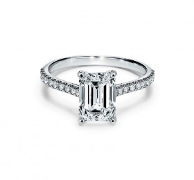 蒂芙尼 铂金铺镶钻石戒圈镶嵌祖母绿形切割钻石订婚钻戒 戒指