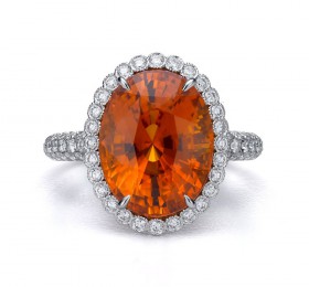 蒂芙尼铂金镶嵌橙色蓝宝石戒指 戒指