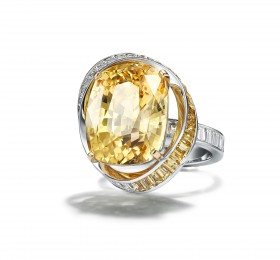 蒂芙尼 铂金及18K黄金镶嵌枕形切割黄色蓝宝石、狭长形钻石及狭长形黄色蓝宝石戒指 戒指