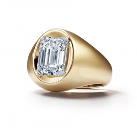 蒂芙尼 18K黄金镶嵌祖母绿形切割钻石戒指 戒指