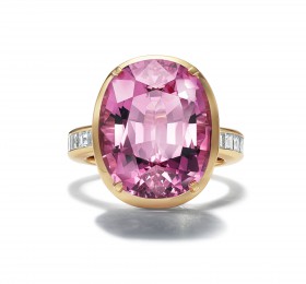 蒂芙尼 18K黄金镶嵌粉色尖晶石及方形切割钻石戒指 戒指