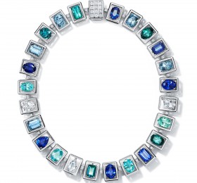 蒂芙尼 铂金镶嵌蓝宝石、蓝色铜锂碧玺、蓝色碧玺、海蓝宝石及钻石项链 项链