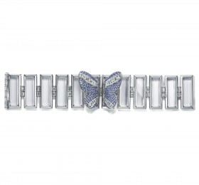 蒂芙尼 铂金镶嵌矩形阶梯式切割水晶、圆形蓝宝石及狭长形钻石蝴蝶造型手镯 手镯