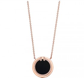 蒂芙尼 18K 玫瑰金镶嵌黑色缟玛瑙和钻石T Two圈形项链 项链
