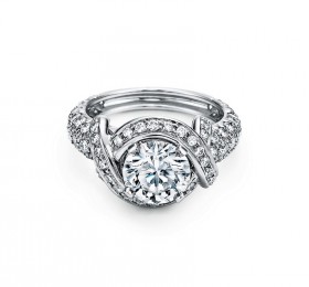 蒂芙尼SCHLUMBERGER™高级珠宝铂金镶钻戒圈镶嵌圆形明亮式切割钻石订婚钻戒 戒指