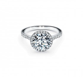 蒂芙尼订婚钻戒铂金镶嵌圆形明亮式切割钻石订婚钻戒 戒指